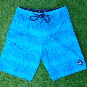Excellent Used Condition Men's BODY GLOVE Board Short Blue Grass Pattern Size32